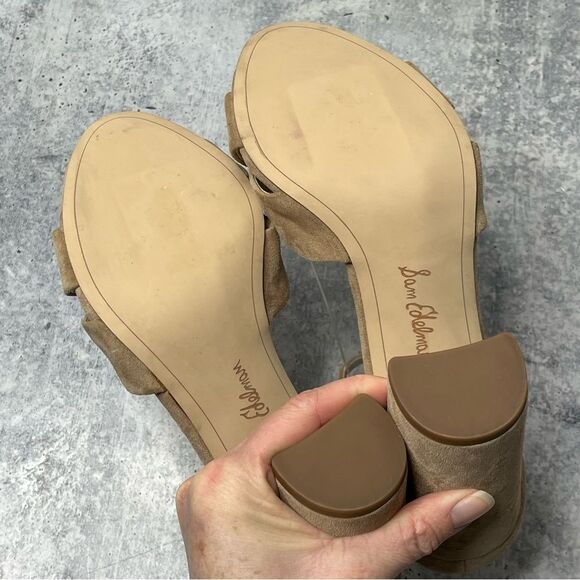 Sam Edelman Yancy Oatmeal Suede Block Heel Sandals - Picture 6 of 7